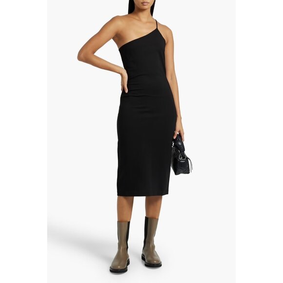 RAG & BONE Irina one-shoulder black stretch-jersey midi dress size L - Picture 1 of 8